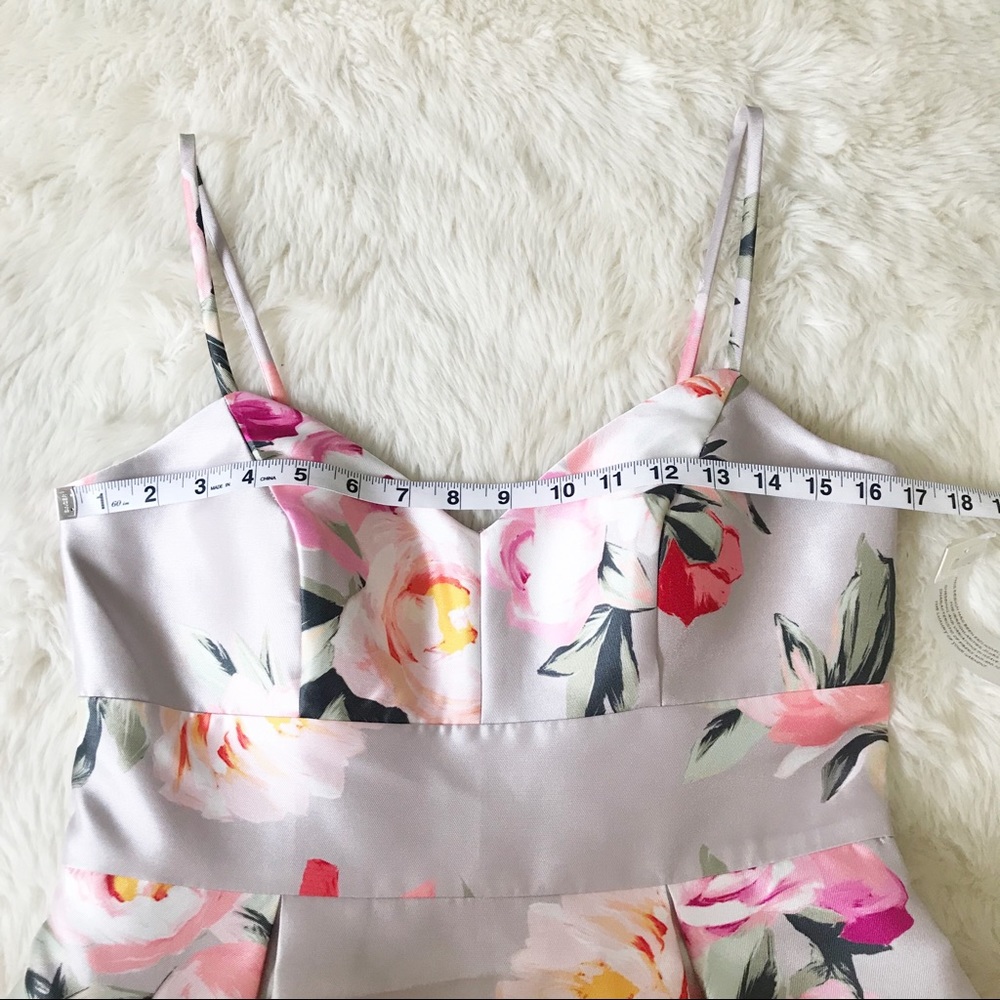 ELIZA J Mikado Floral Print Cocktail Dress Spaghetti Strap Gray Pink Size 8 New - Picture 11 of 14